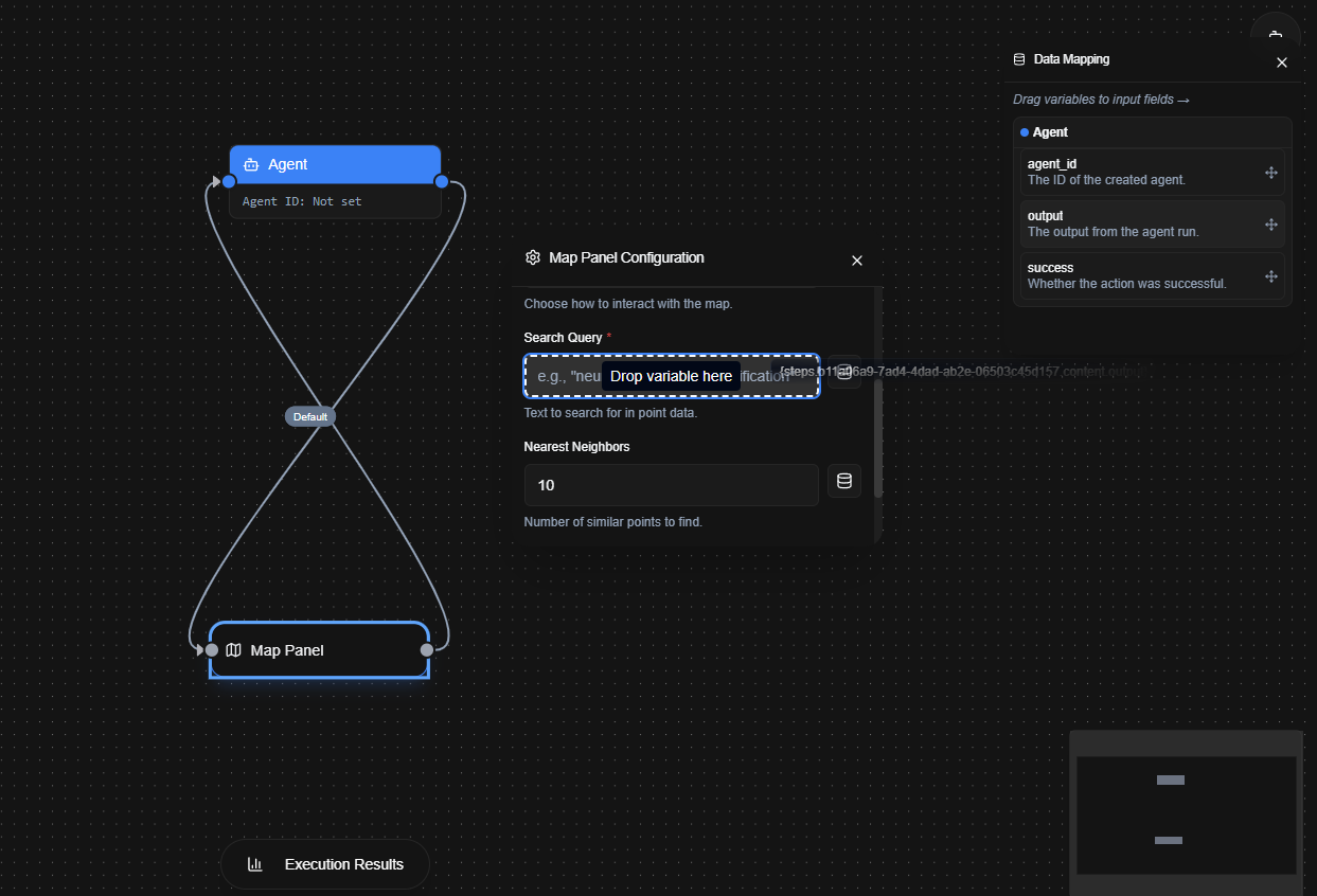 The Data Mapping window listing upstream node outputs
