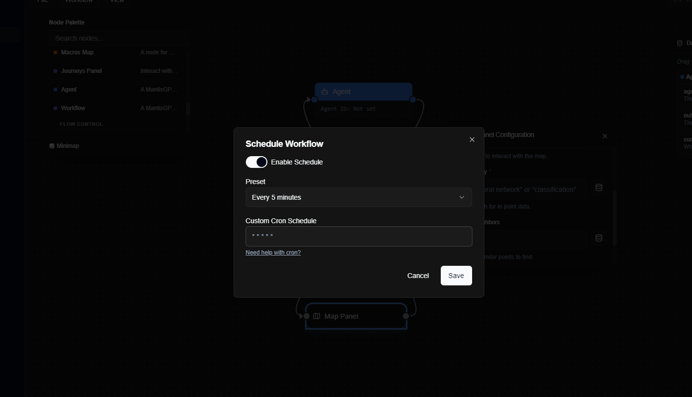 The workflow scheduling dialog